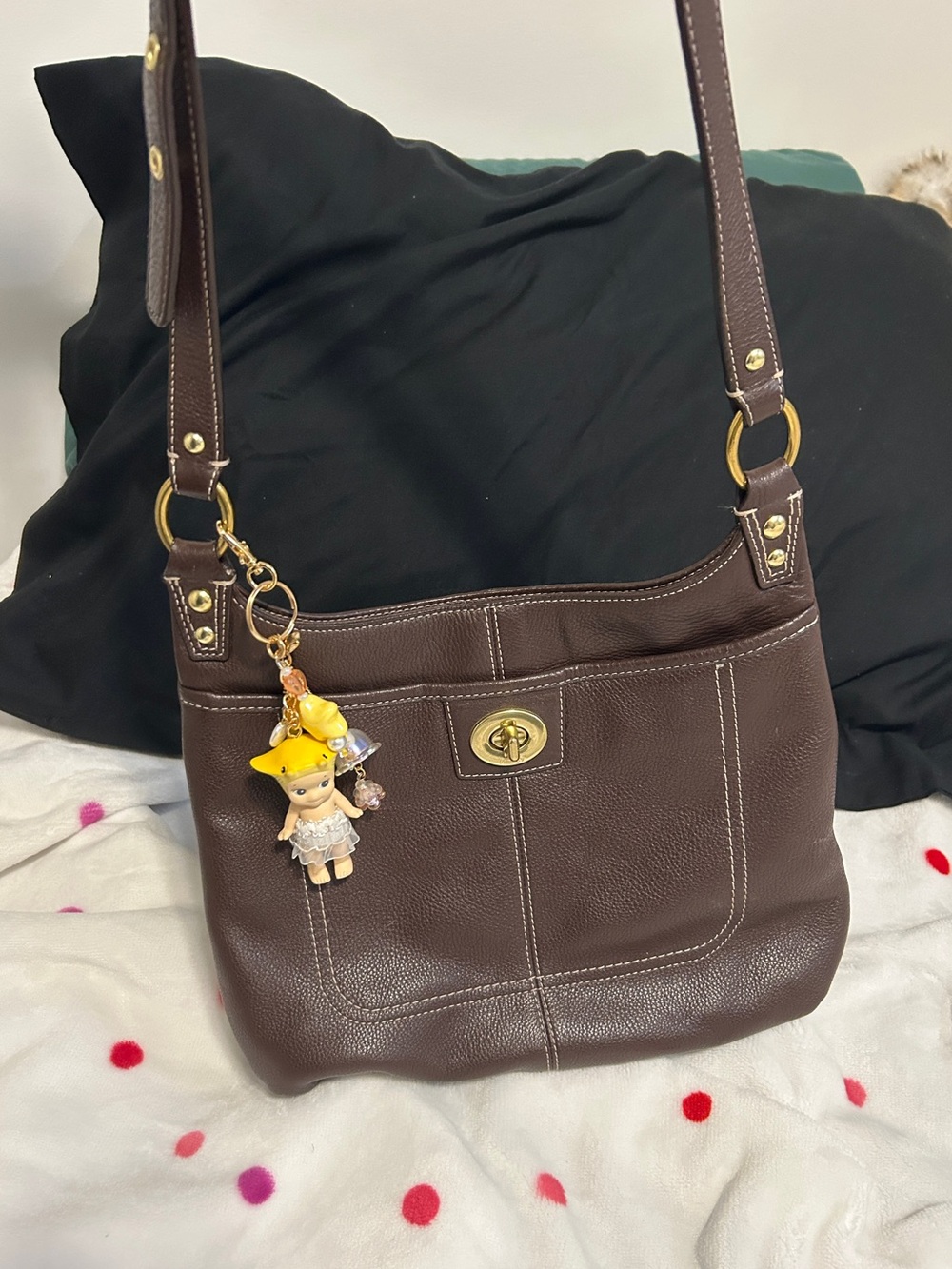 Coach Turnlock Brown Pebbled Leather Shoulder Bag with Gold Hardware